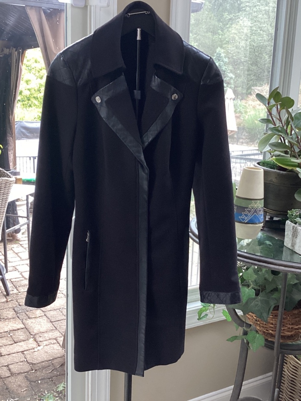 White House Black Market Black Wool-Blend Moto Jacket Lamb Leather Trim 0 - Picture 10 of 16
